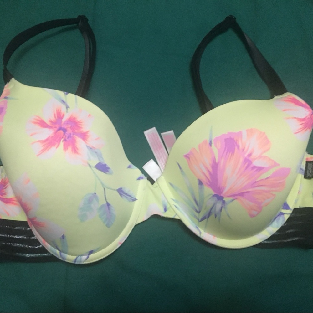 PINK Victoria’s Secret pink & green floral print bra